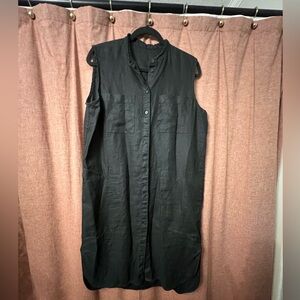 Sleeveless Black Linen Button-Up Dress